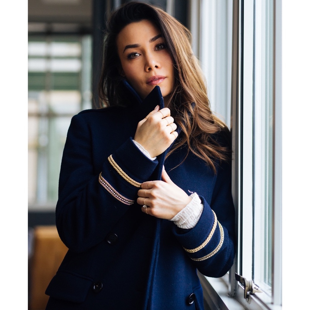 CINZIA ROCCA Wool and Cashmere Navy Military Coat